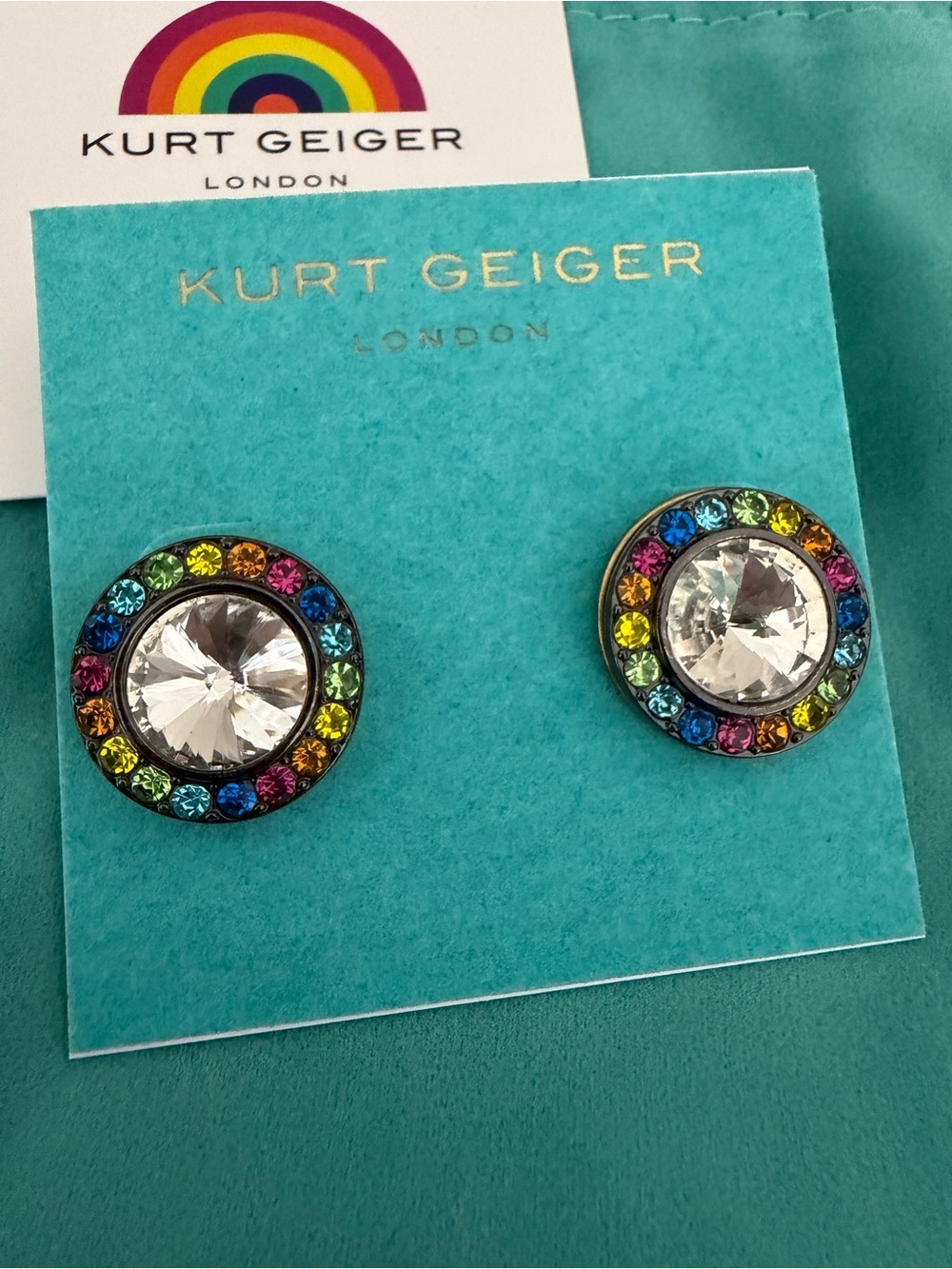 Kurt Geiger London Octavia Rainbow Crystal Stud Earrings NWT